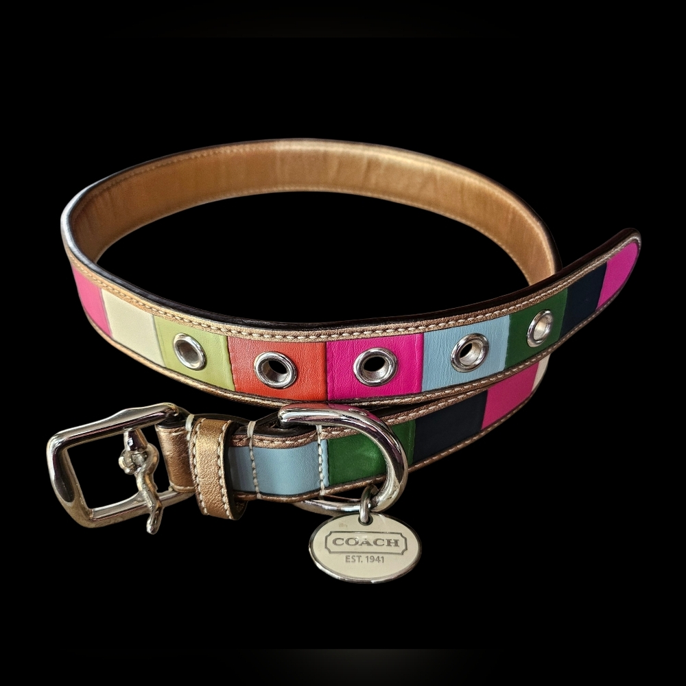 Vintage COACH Leather Dog Collar • New Old Stock • Multicolor Patchwork • Rare